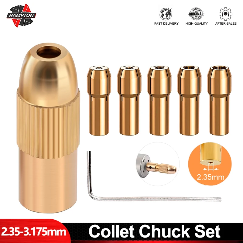 HAMPTON 2.35-3.175mm Shank 7Pc Mini Drill Collet Chuck 0.5-3.0mm Brass Chuck Adapter for Power Tool Accessory Dremel Rotary Tool