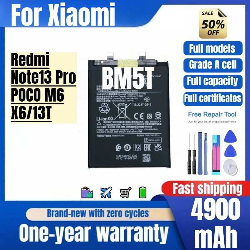

BM5T for Xiaomi Redmi Note13 Pro/POCO M6/X6/13T Pro Phone Battery High Quality High Capacity Replacement Bateria with Tools