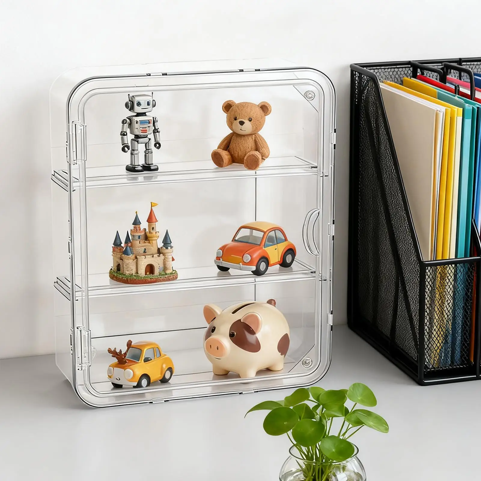 

Display Case for Figures 3 Tiers Storage with Magnetic Door Acrylic Doll Storage Box with Removable Shelves for Home Classroom
