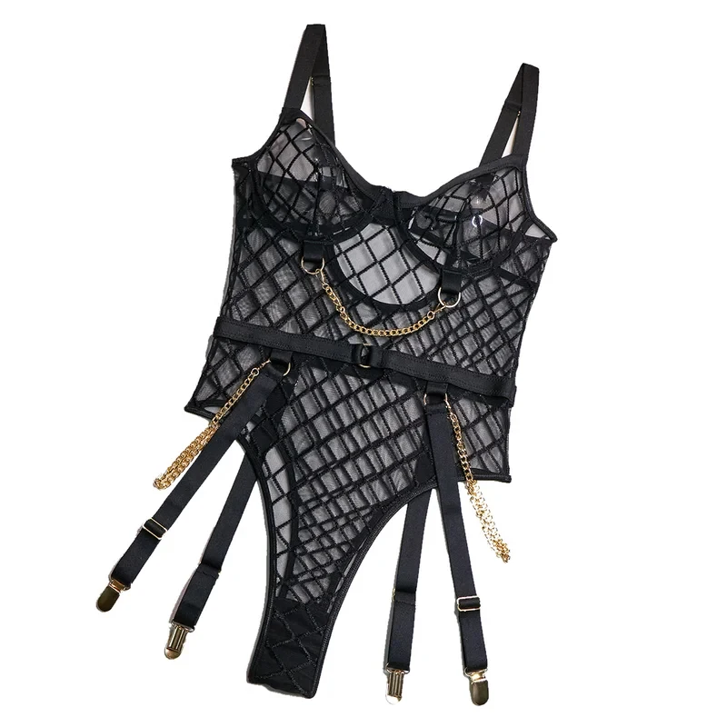 Sexy Plaid Bodysuit Sensual Lingerie Seductive Erotic Eco-Friendly Packing