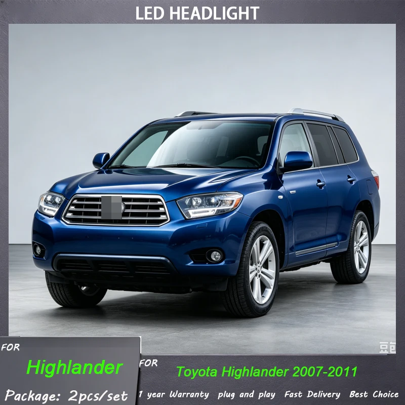 2 PCS Car Lamps For Toyota Highlander 2007-2011 Front Light DRL Headlight Turn Signal LED Projector Lens Auto Accessories