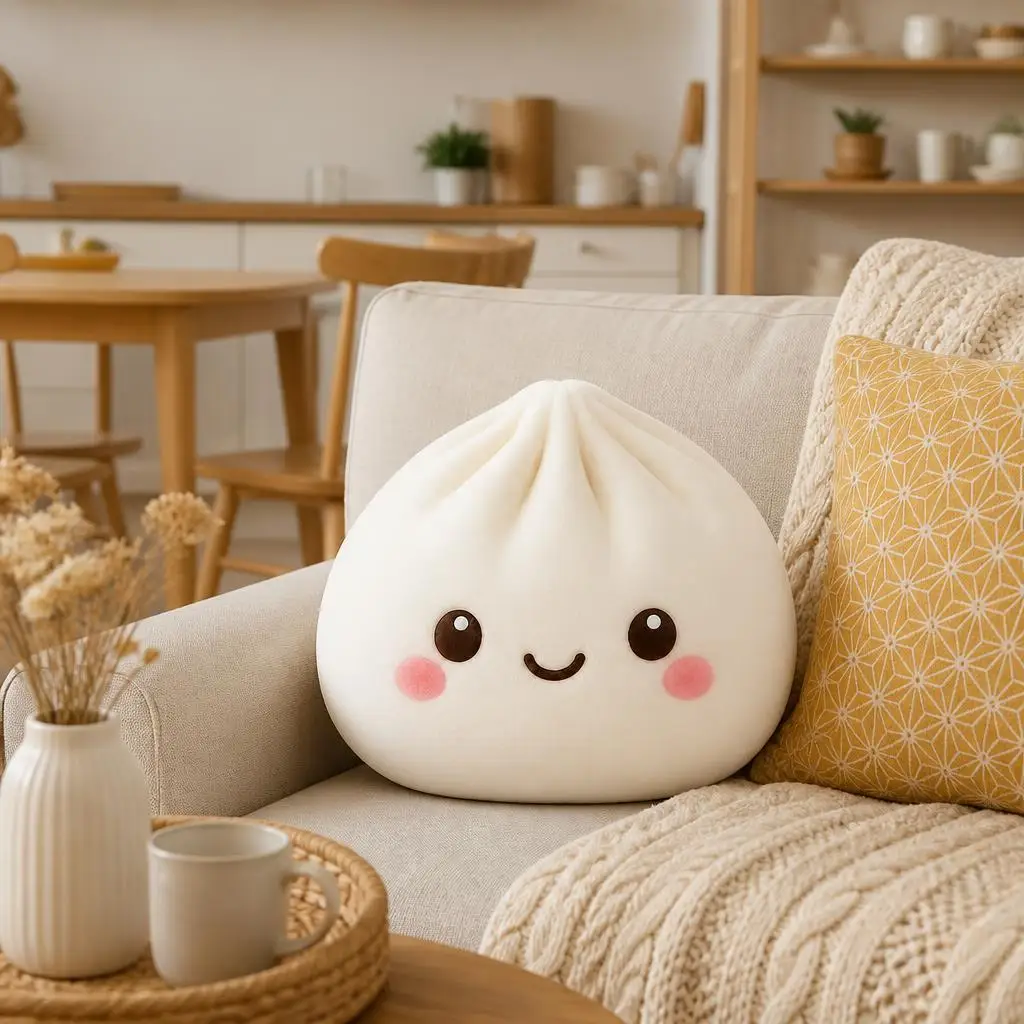 Dumpling Smile Blush Cute Cartoon Emoji Food Shaped Pillow Cushion Stuffed Throw Pillow Home Decor Gift Bedroom Sofa Decorative