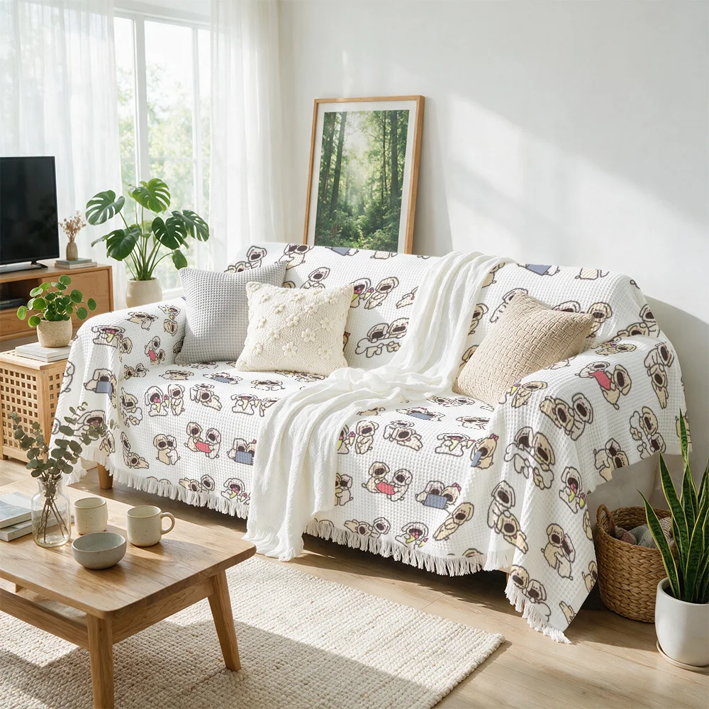 Cute Puppy Dog Cartoon Pattern Throw Blanket for Sofa Couch Bed Decor Cozy Winter Warmth Decorative Throw Cushion Cover Storage