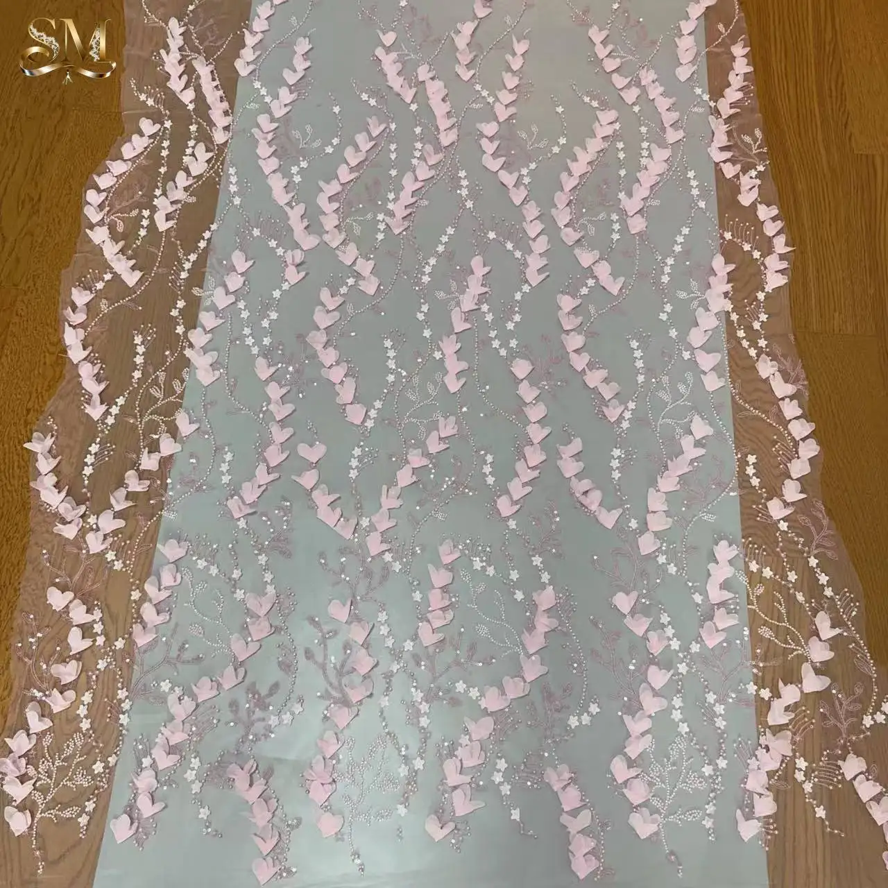 

Pink Chiffon Applique 3D Clothing Fabric, Children's Clothing Dress Summer Dress Beaded Embroidery Shining Sequin Party Fabric