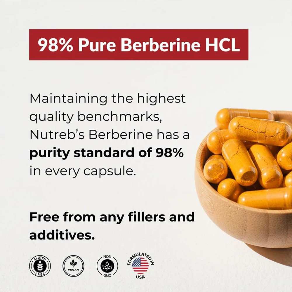 Berberine Supplement - 5X More Absorbed, Weight Management, Blood Sugar, Antioxidant Activity - Non-GMO, Vegetarian Capsules