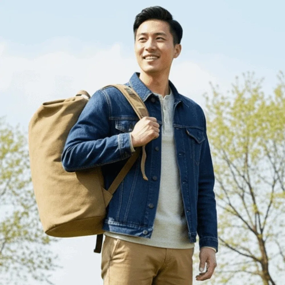 

Elegant Vintage Canvas Rucksack Solid Color Folding Multi-pockets Design Backpack Daypack Multi-purpose