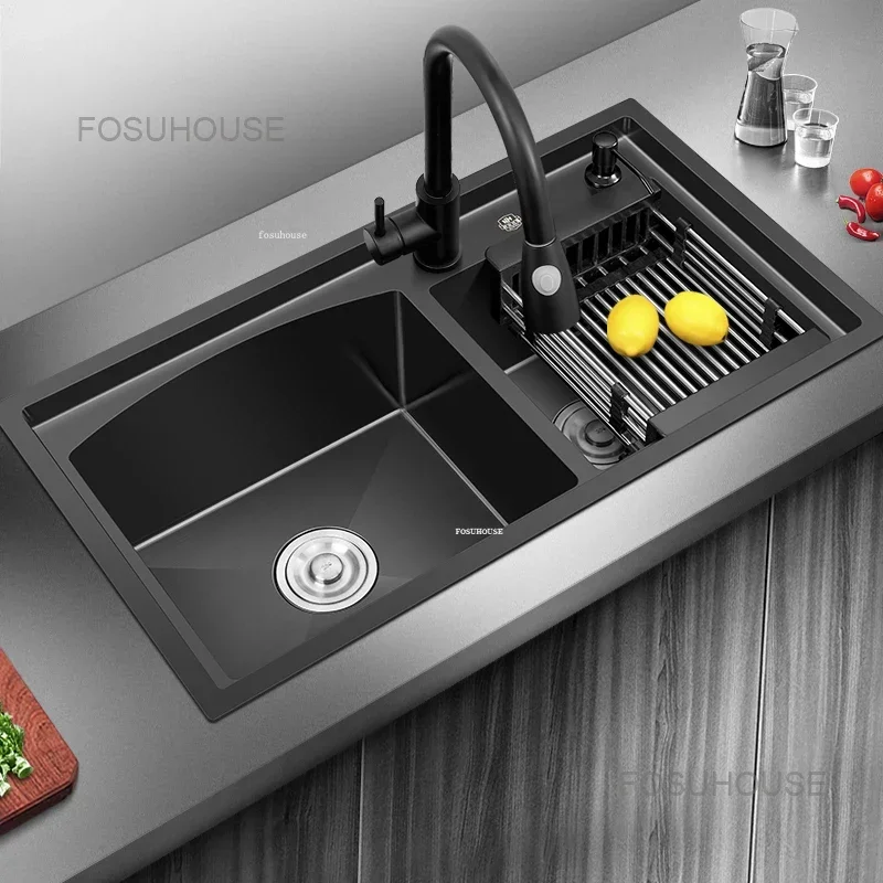 304 Stainless Steel Kitchen Sinks Handmade Household Nano Sink Minimalist Double Large Novel Accessories