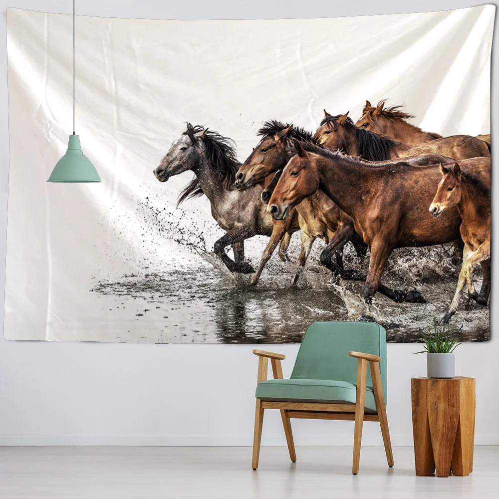 Running Horse 3D Printing Tapestry Polyester Fabric Wall Hanging Blanket Home Decoration Background Fabric Living Room Bedroom