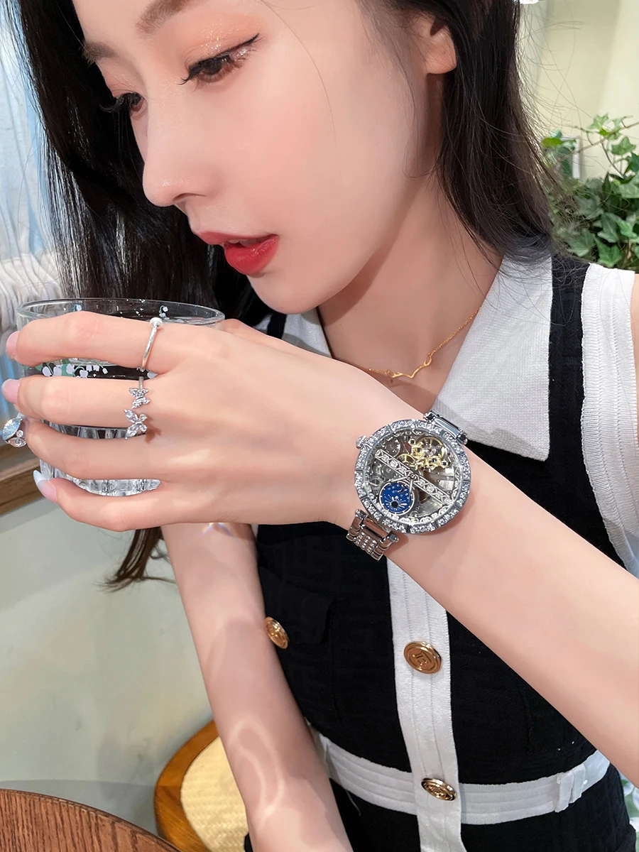 Fashionable Exquisite Sun, Moon and Stars Mechanical Watch Women's Machinery 2025 New High-value Girls Watch