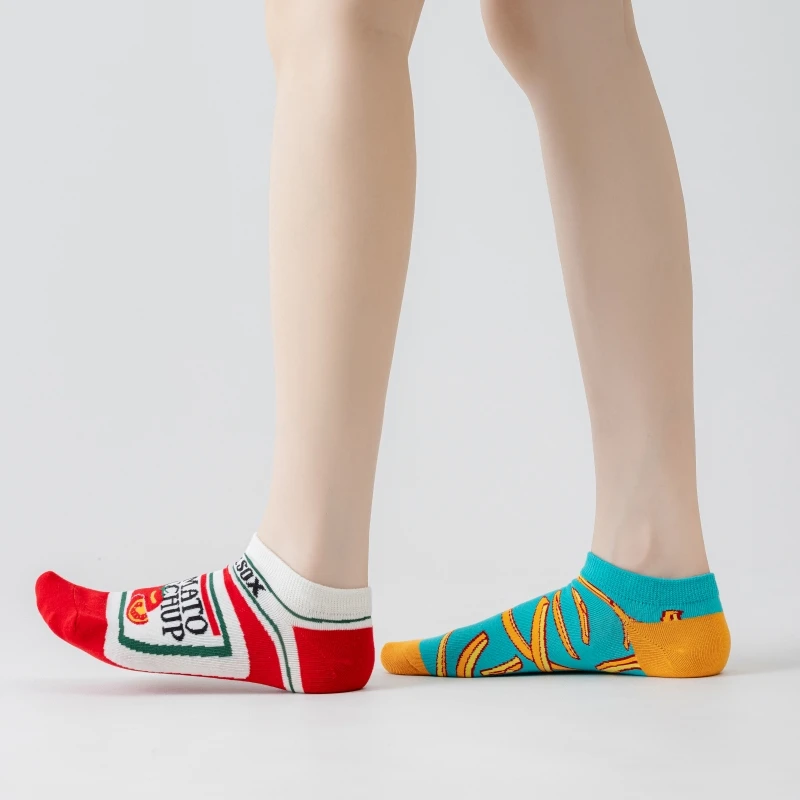 1 Pair Novelty Unisex French Fry & Ketchup Short Socks Suit In Spring Summer For Daily