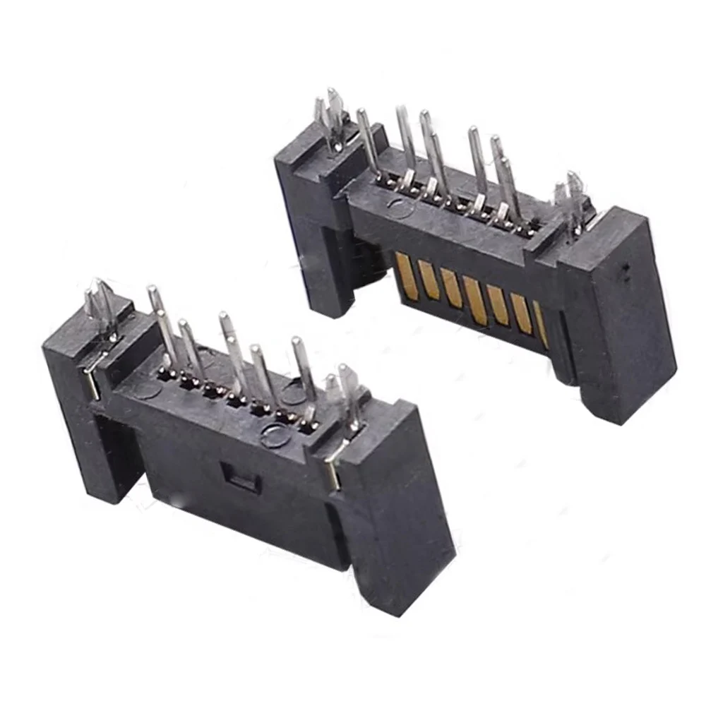 SATA Male Socket, Type A, 7P Dual-Row Staggered Pins, 180-Degree Straight Pin DIP, Harpoon Positioning Feet, Connector Interface