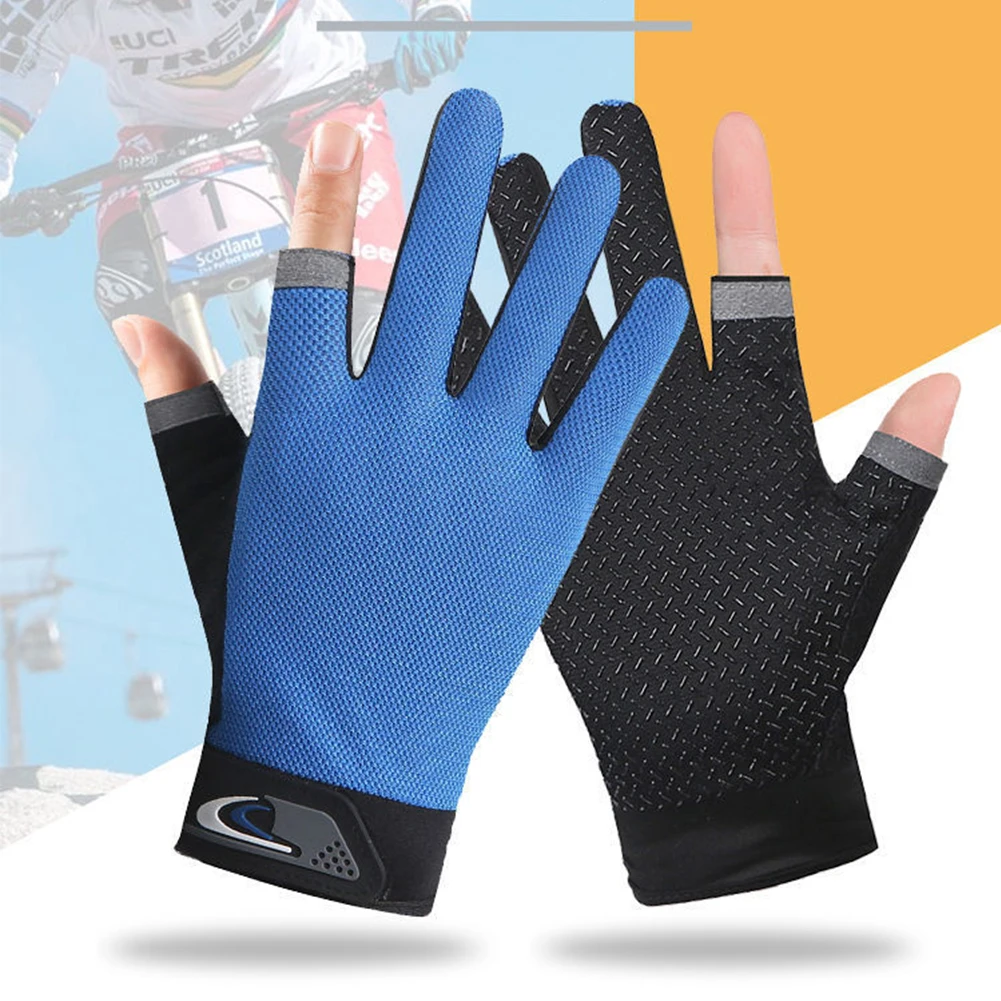 1 Pair Fishing Mittens 2 Cut Fingers Fingerless Gloves Men Women Breathable Anti-slip Antiskid Fishing Wear for Pesca Fitness