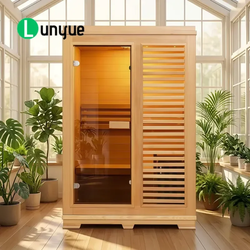 Modern Custom Canadian Fir Indoor Steam Sauna for 2 People Home Spa Relaxation Durable Wood Design Easy Assembly Compact Size