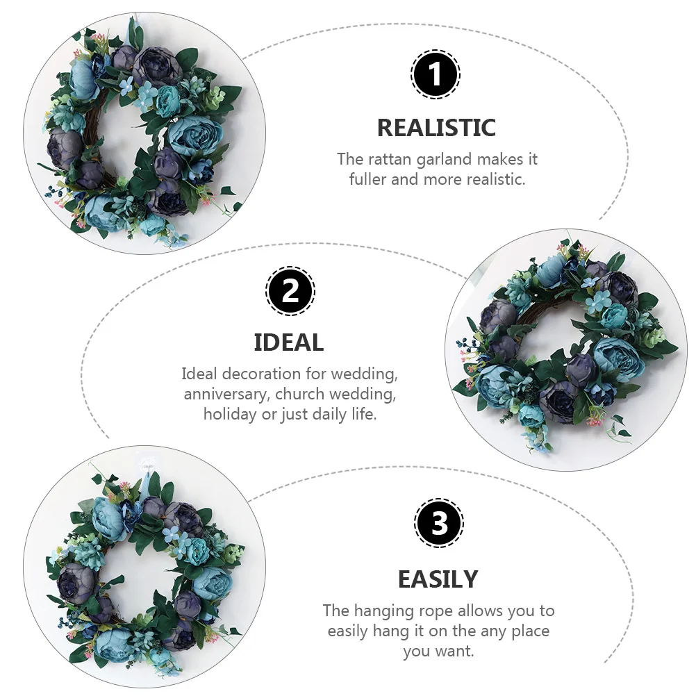 

1Pcs Simulation Peony Wreath Artificial Peony Flower Garland Realistic Rattan Hanging Rope Garden Holiday Decor