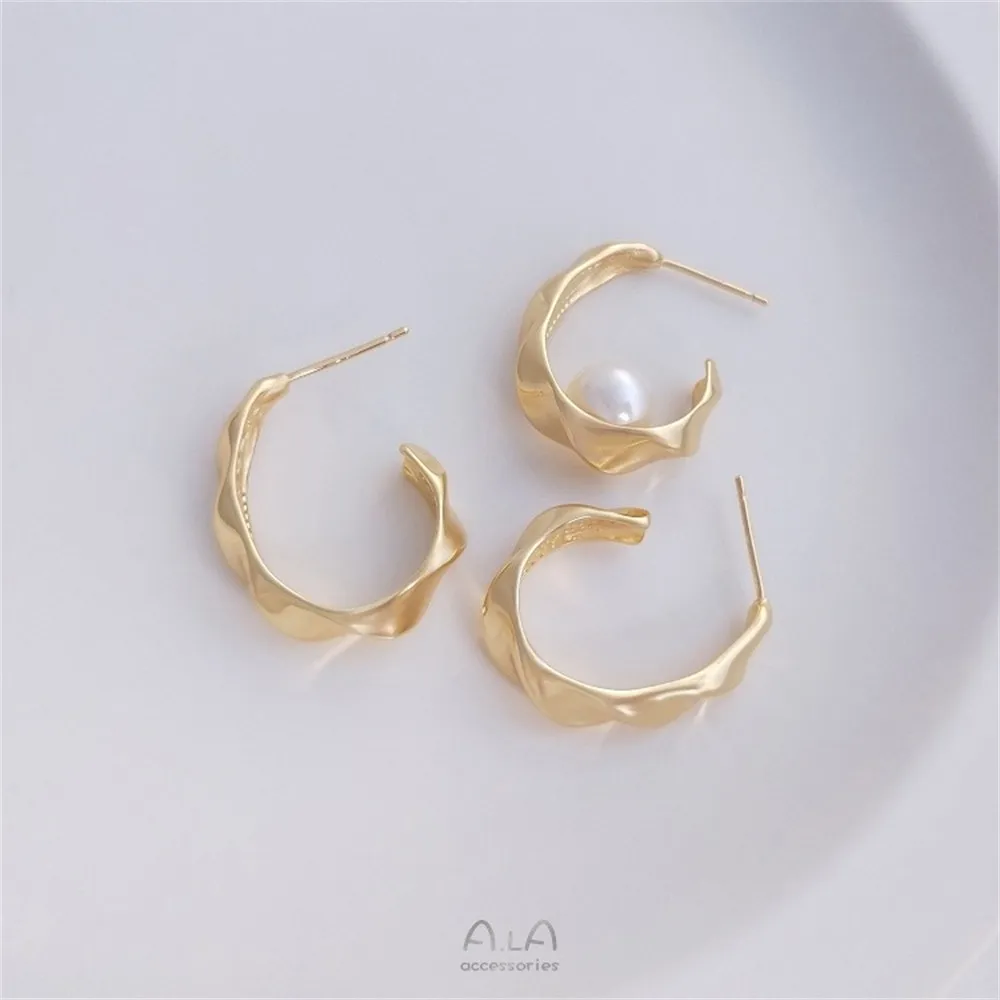 14K Gold Wrapped Korean C-shaped Fashionable Earrings with A Minimalist Temperament, French Needle DIY Earrings E171