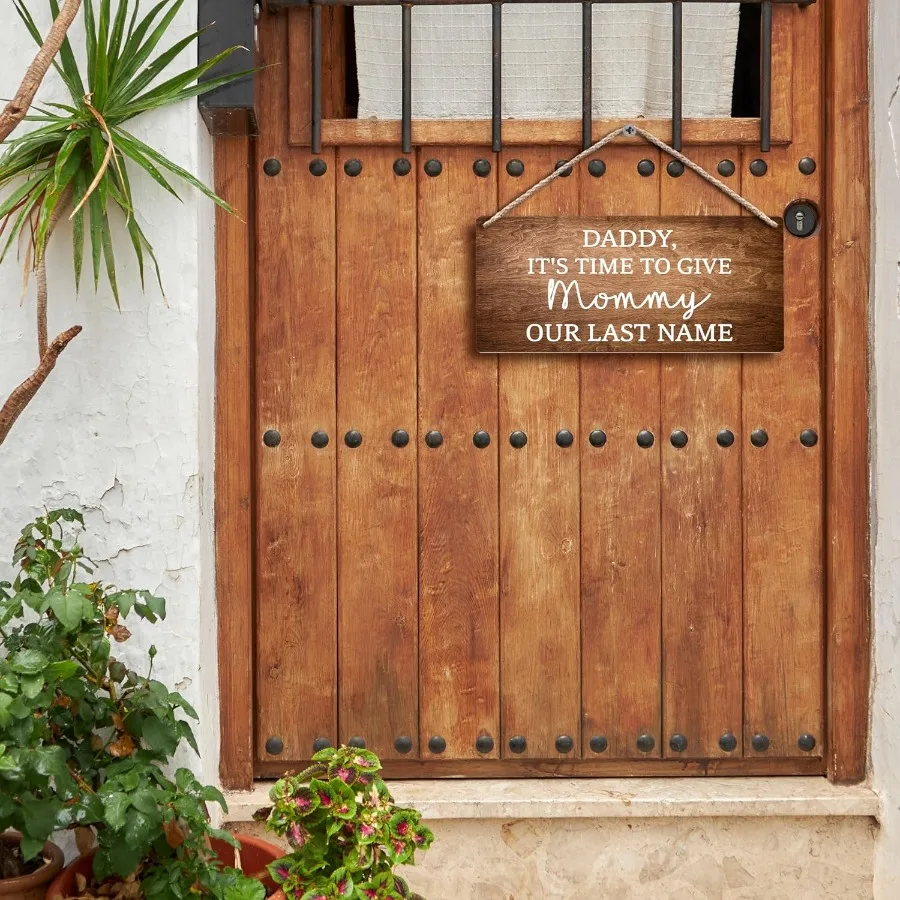 الأب حان الوقت لإعطاء الأم لدينا آخر لي الزفاف علامات خشبية معلقة 12x6 آخر لي علامات لحامل خاتم الزفاف علامة WeddingSi