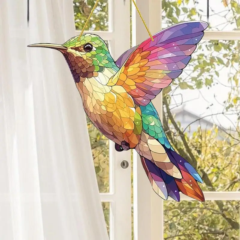 Sun Catcher Hummingbird Stained Glass Window Acrylic Sun Catcher Exquisite Wall Art Stained Panel Sun Catcher Bird For Families