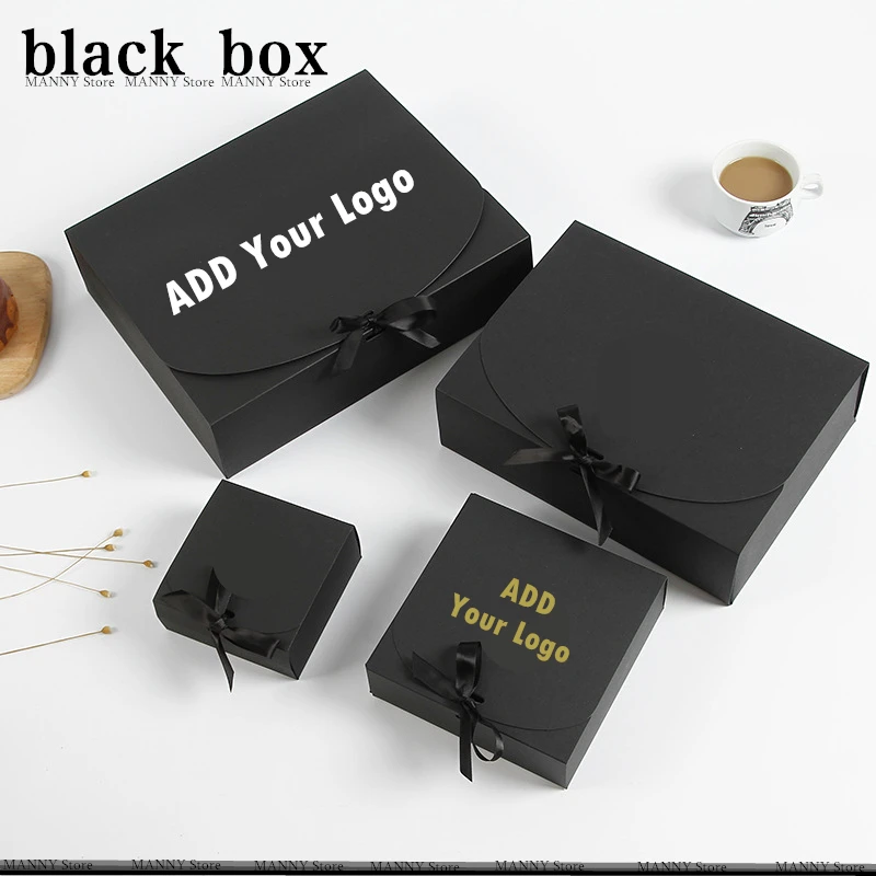 50/100 Custom Luxury Paper Box For Wedding Gift Packing Party Anniversaire Black Small Candy Boxes Birthday Personalization Logo