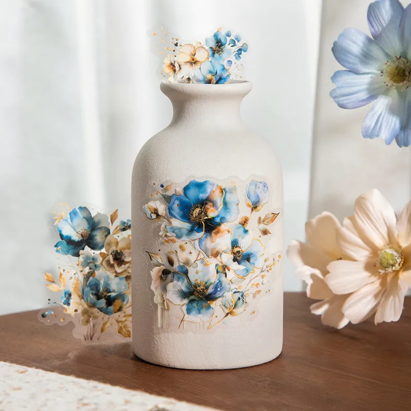 20pcs PET Flower Stickers Creativity Transparent Adhesive Diy Sticker Hand Made Decorative Scrapbook Junk Journal Supplies