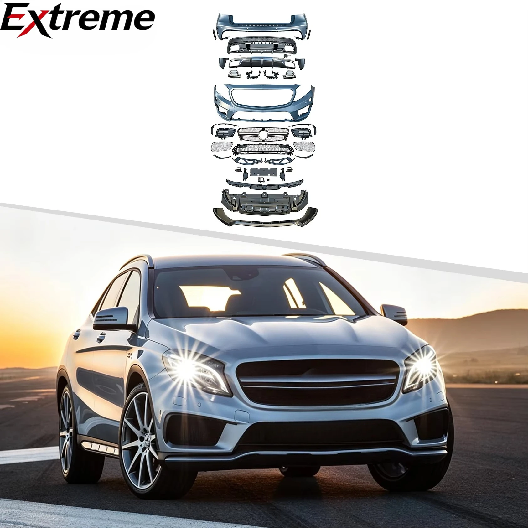 

GLA45 AMG Style Body Kit for Benz GLA X156 2015-2019 Front Bumper Rear Diffuser Side Skirts Direct Fit Unpainted ABS