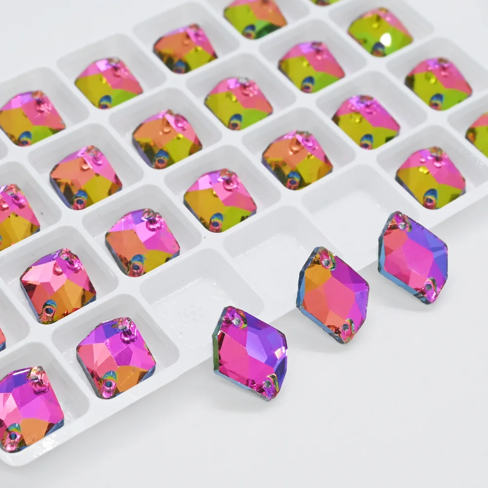 5 Sizes Volcano Color Sew On Rhinestones Glass Sewing Crystal for Vestido Decoration Flatback Sewing Stones with 2 Holes