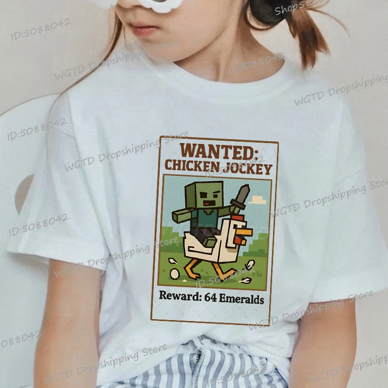 

Wanted Chicken Jockey Reward 64 Emeralds Print T Shirt Kids Cartoon Game Figure T-shirt Crewneck Fashion Boys Girls Tops Gifts