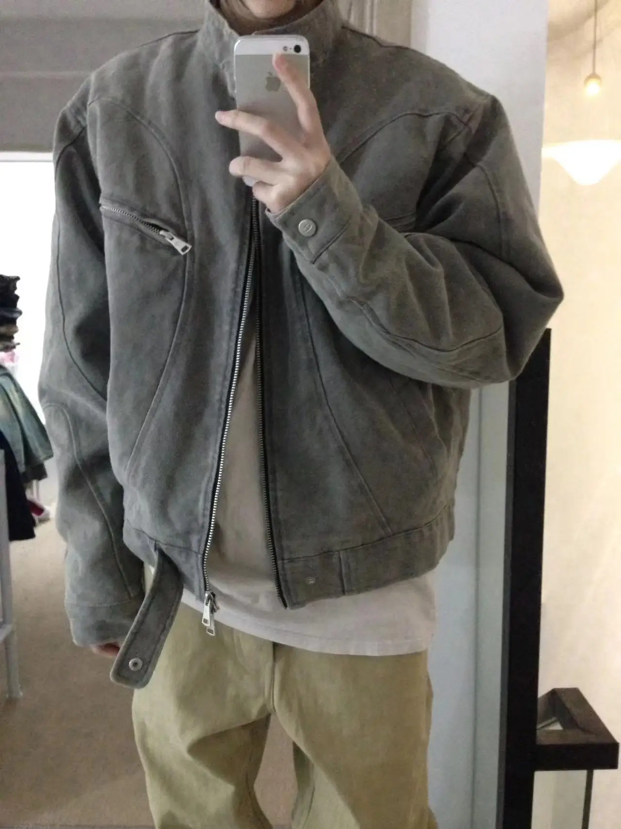 

Waed ey Stand Collar Zipper Denim Jaet Men's ort Retro Trendy American Sle Jaet Loose Fit Youth ular Autumn