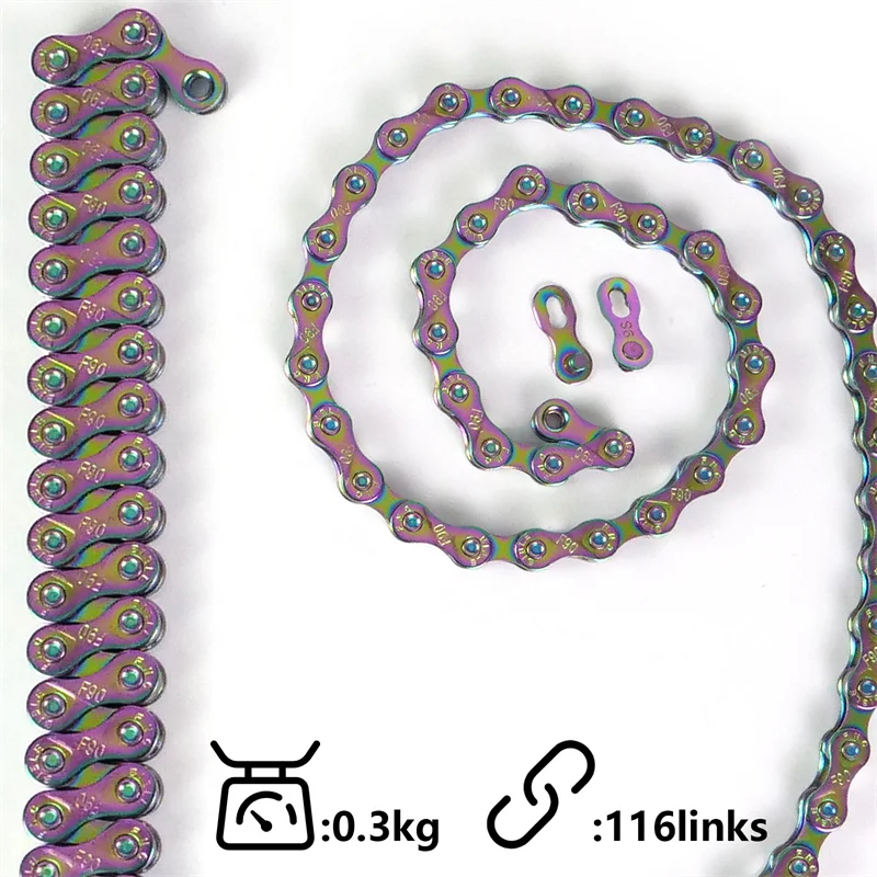 9Speed Bicycle Chain Rainbow Color 116 Links Ultralight Bike Chain with Magic Buckle for MTB/BMX/Road Bike