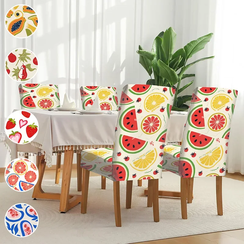 Elastic dining chair cover, removable and washable home furnishings, vivid fruit print pattern