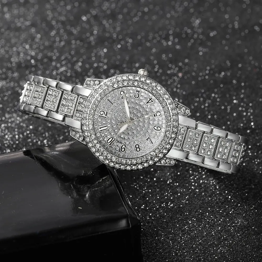 7PCS Women Watch Luxury Elegant Alloy Watch Crystal Wristwatch For Ladies Gift Quartz Watch Alloy Rhinestone Bracelet Montre