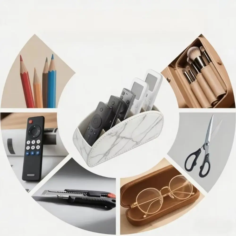 PU Leather Remote Control Holder Modern Universal Desktop Storage Box Multi-Device Multifunctional Remote Control Box