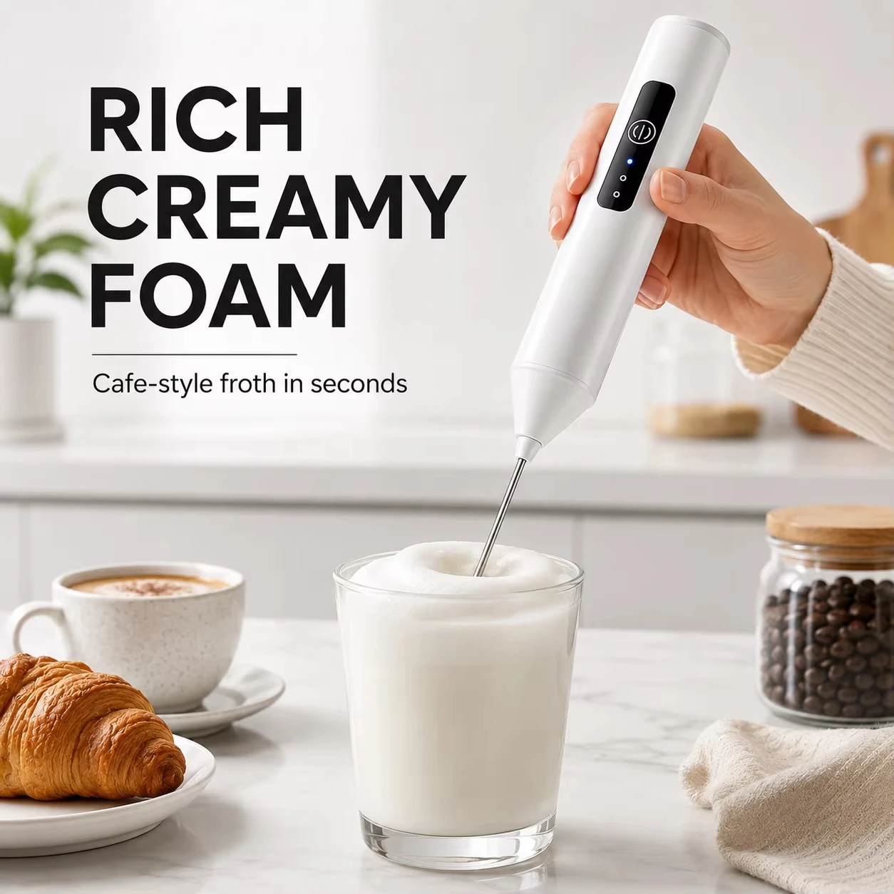 Electric Milk Mixer + Wireless Type-C Charging Three Speed Adjustable mini Handheld Coffee Mixer, Kitchen Cooking Tool, Egg Beat