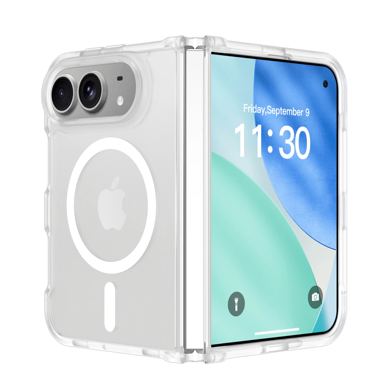 Luxe Matte Magnetische Oplaadhoes voor iPhone Duo voor Magsafe, met huidachtig gevoel, doorschijnend, schokbestendig, opvouwbare hoes.