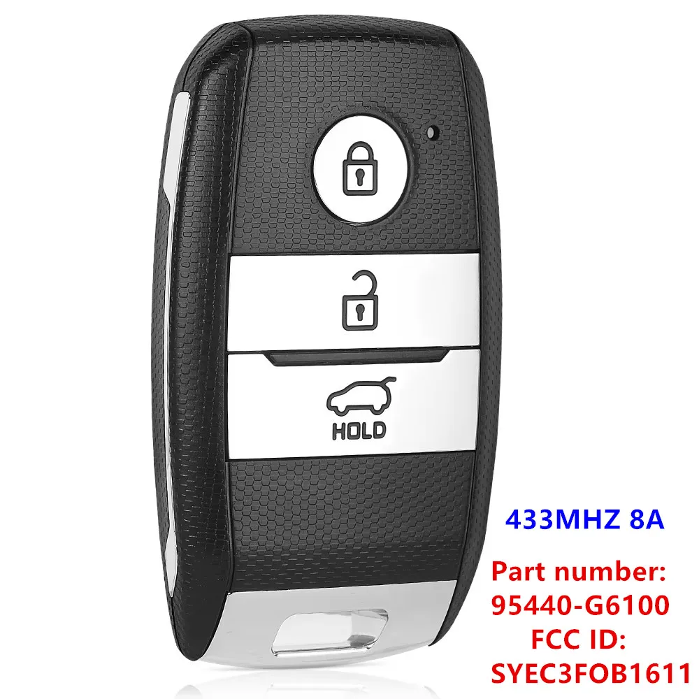 KEYECU Replacement Smart Proximity Remote Key FOB 3Button 433MHz 8A Chip for 2021- 2022 KIA PICANTO 95440-G6100