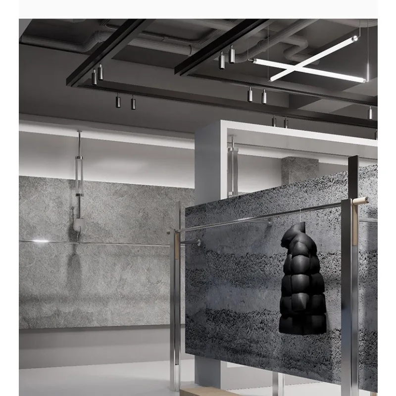 

Clothing store display rack Wall stainless steel hanger Birch ocean board High-end wall-mounted women's clothing store