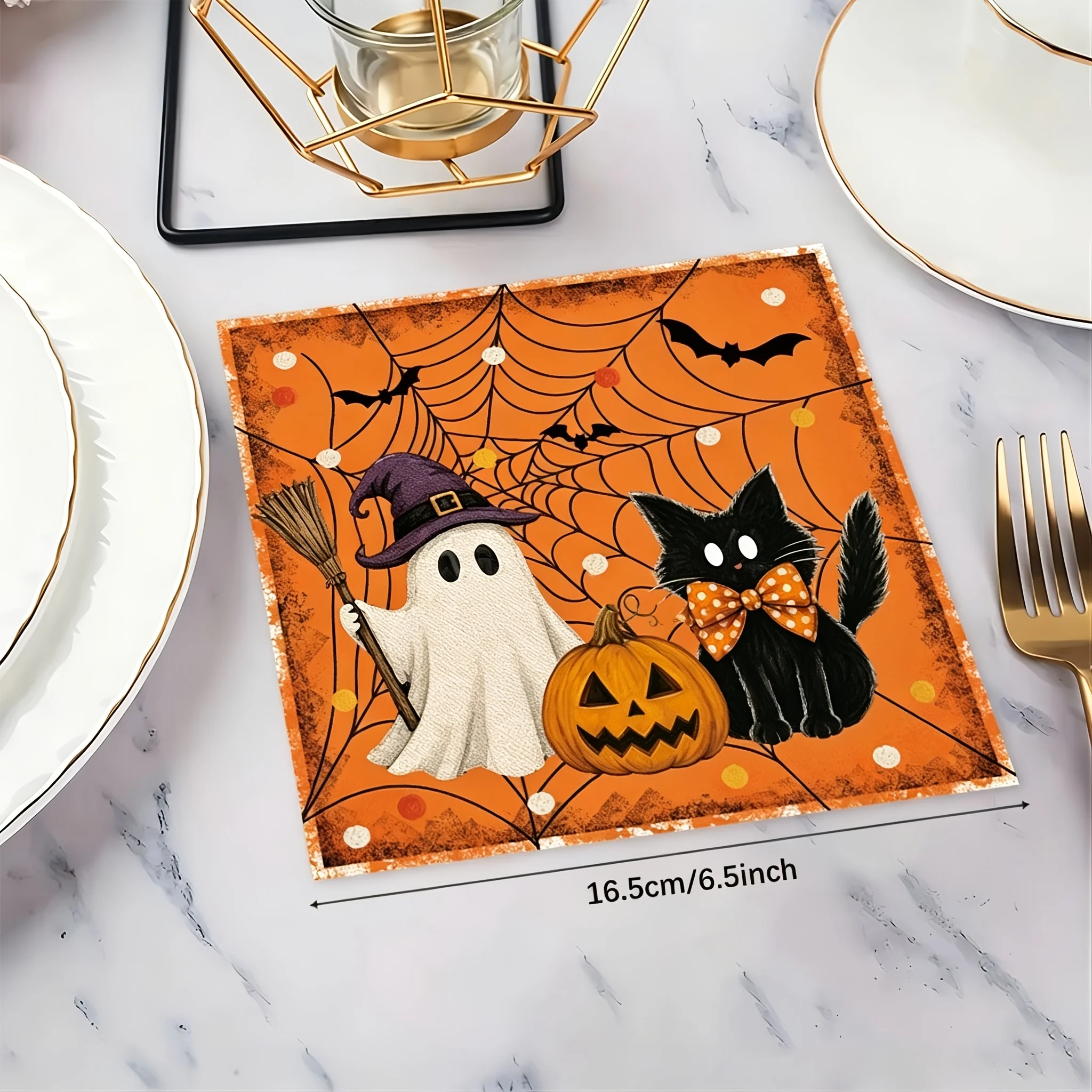 Halloween Disposable Napkins with Pumpkin Ghost and Black Cat Designs for Birthday Party Decorations (Square)