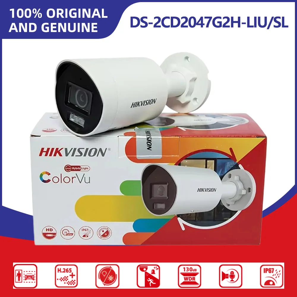 

Hikvision DS-2CD2047G2H-LIU DS-2CD2047G2H-LIU/SL 4MP ColorVu PoE IP Camera Hybrid Light Two-Way Audio AI Human Detect IP67