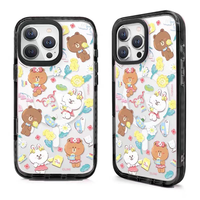 

Line Friends Bown Afternoon Tea Series Four Corner Anti-collision Mobile Phone Protective Case Apple Gifts Toy Collection