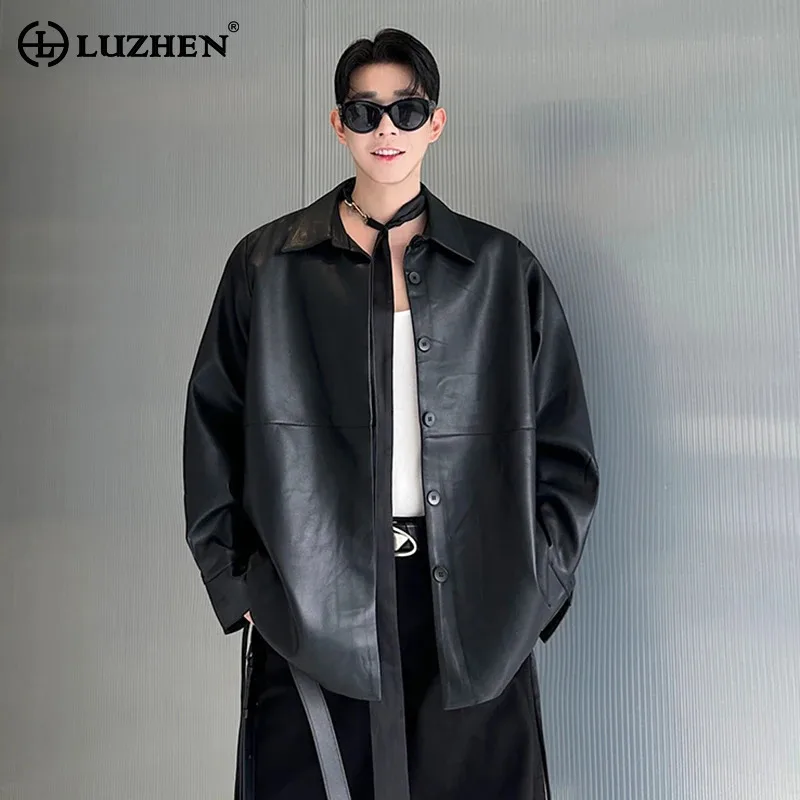 

LUZHEN модное однотонное кожаное пальто с индивидуальным ремешком на талии, мужское пальто 2025 года, новая элегантная красивая одежда высокого качества JY4616