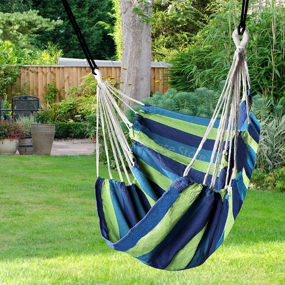 1Pcs Outdoor Canvas Hammock Camping Swing Hammock with Tree Ropes Indoor/Outdoor Hanging Bed for Garden, Patio, Home Leisure