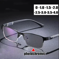 Square Business Color Changing Sunglasses with Diopter Fashion Half Frame Photochromic Near Sight Eyeglasses Finished Eyewear
