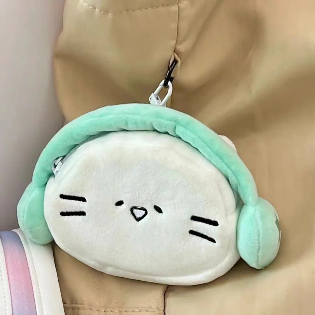 Cute Earphones Cat Key Chains Zero Wallet Cartoon Healing Key Rings Plush Dolls Bags Hanging Accessories Backpacks Small Pendant