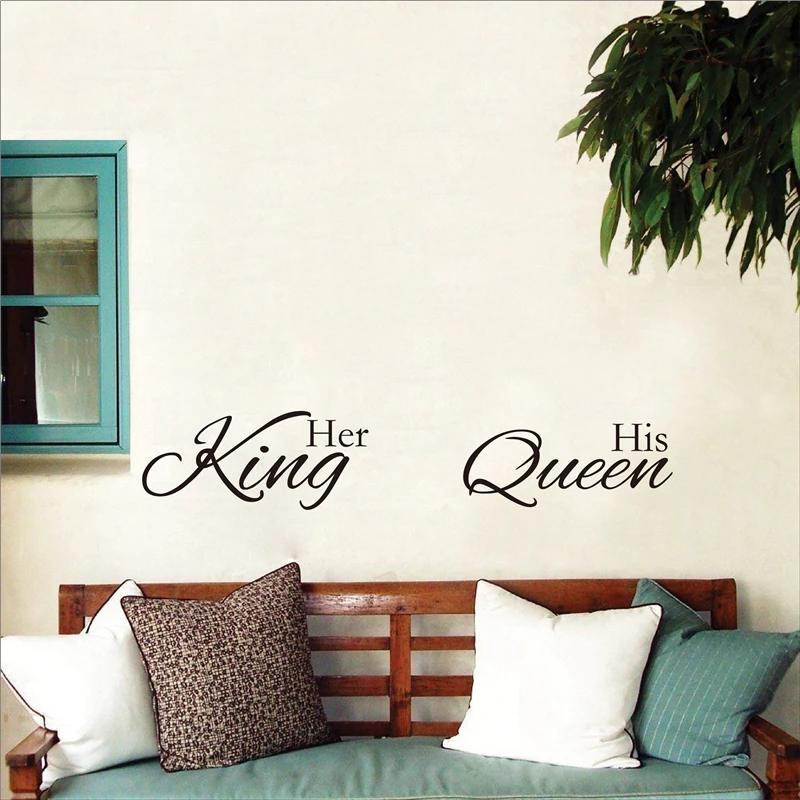 Her King His Queen Wall Sticker Master Bedroom Bathroom Vinyl Wall Decal Lovers Couple Husband Wife Decor Poster Art Murals