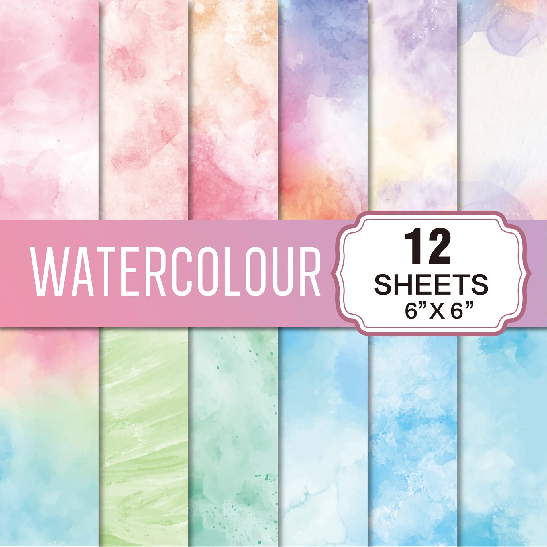 

DIY Scrapbook Paper Set - 12 Sheets Watercolor Patterned Background Paper for Journaling, Collage & Craft Projects