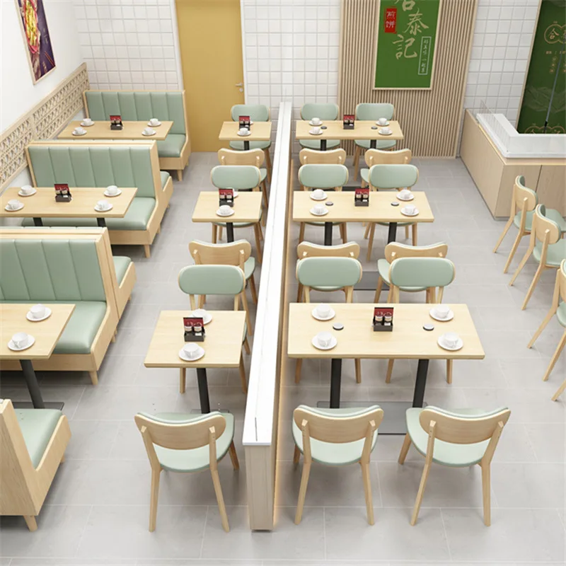 

!@Italian Minimalist Solid Wood Durable Commercial Restaurant Catering Table and Chairs Booth Sofa Combination Set