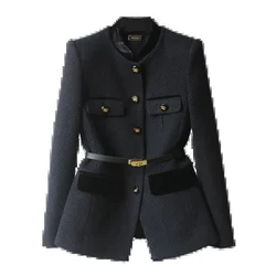 Spring New Trendy Tweed Jacket for Women Mid Length Single Breasted Coat Vintage Elegant Slim Fitting Autumn Chic Office Blazer