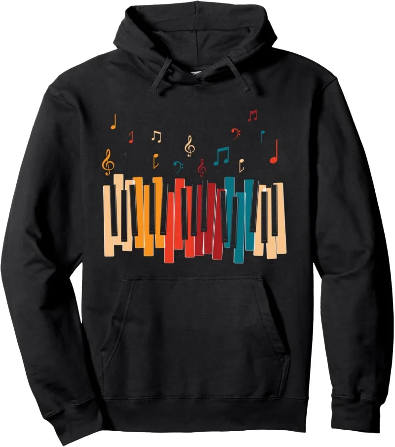 

Music Notes Colorful Keyboard Piano Pullover Hoodie Musical Instrument Sweatshirt Hoodie Gift for Music Lovers Unisex Clothing