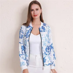 Vintage Autumn Ladies Jacket Flower Print Women Fashion Zipper Up Long Sleeve Casual Coats Slim Basic Bomber Jackets 2023 New