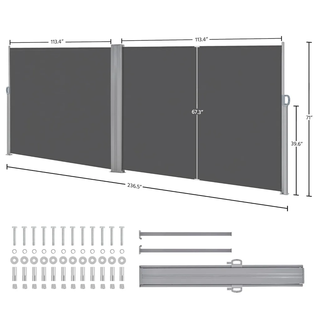 

236 X 71 Inch Double-sided Awning, Patio Retractable Side-screen Awning, Privacy Partition Screen, Customizable