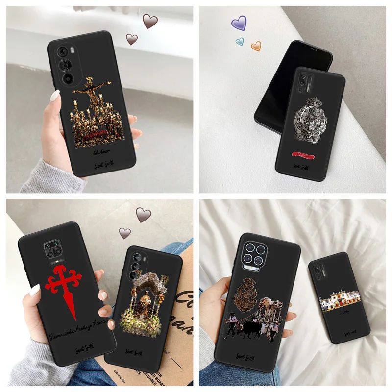 Silicone Black Phone Case for Motorola G72 G53 G73 G9 G50 G51 G60 G71 G22 G32 G52 Virgin Mary Jesus Church Edge 30 20 40 Cover